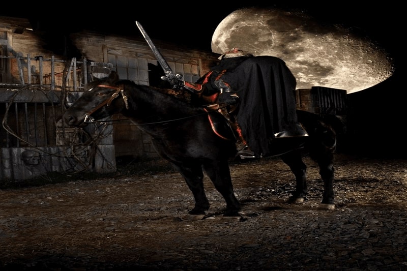 Headless Horseman haunted house in New York headless monster riding a horse