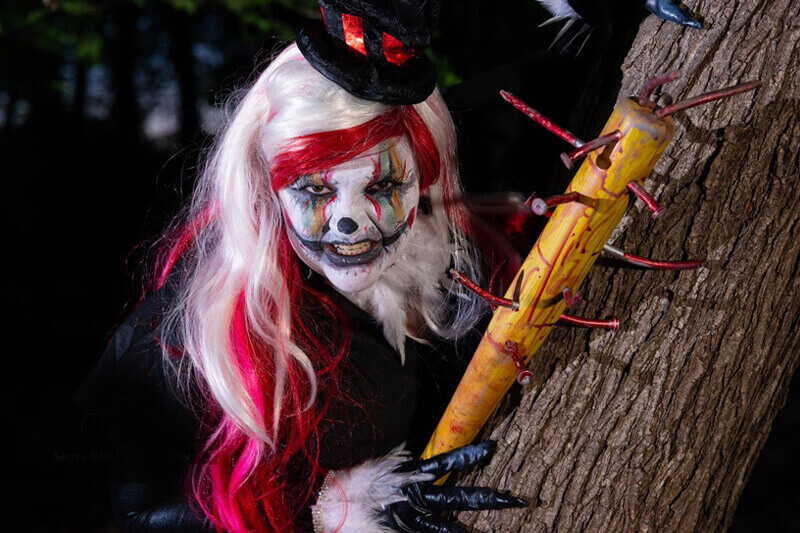 Jaycees Feargrounds haunted house in South Dakota psycho girl holding a nailed baseball bat