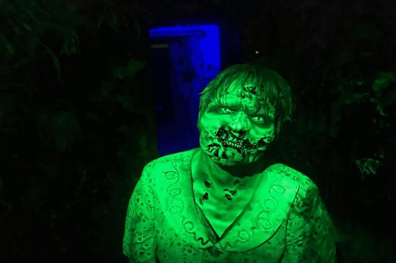 The Sanctuary Haunted Attraction haunted house in Oklahoma scary faced zombie